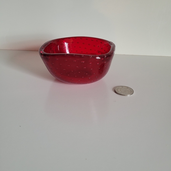 Murano Red Glass Bowl Bulicante Ashtray Trinket Dish - Picture 2 of 6
